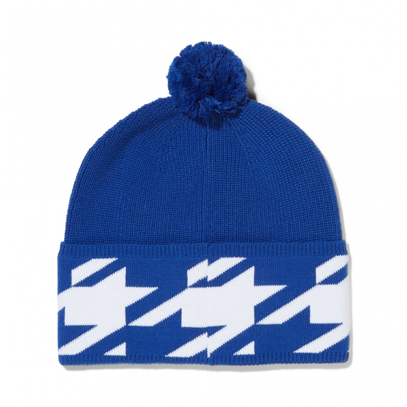 Electric Blue Spyder Houndstooth Pom Beanie | EMZ-123407