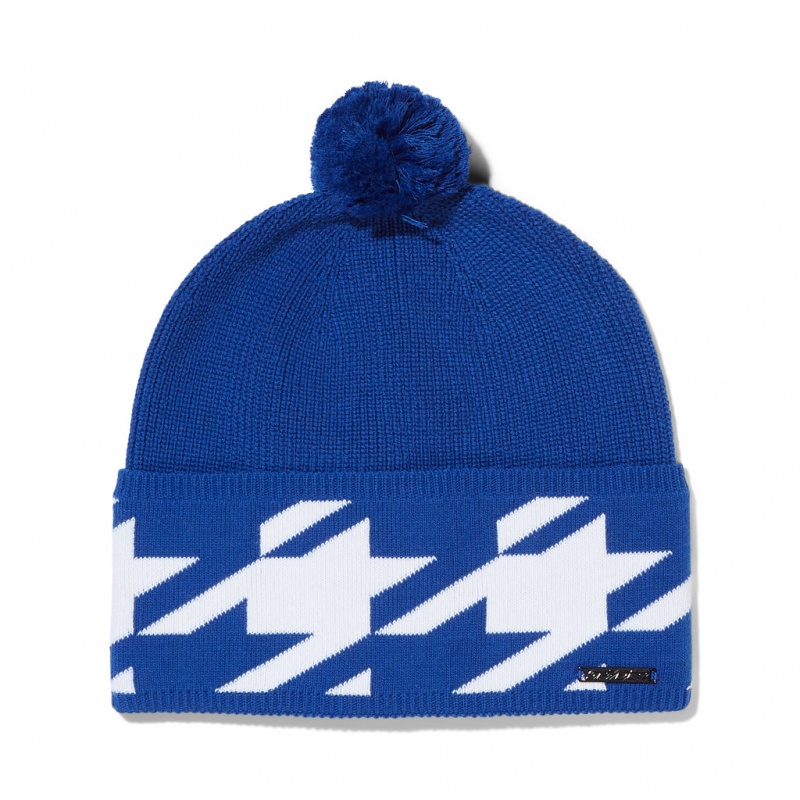 Electric Blue Spyder Houndstooth Pom Beanie | EMZ-123407